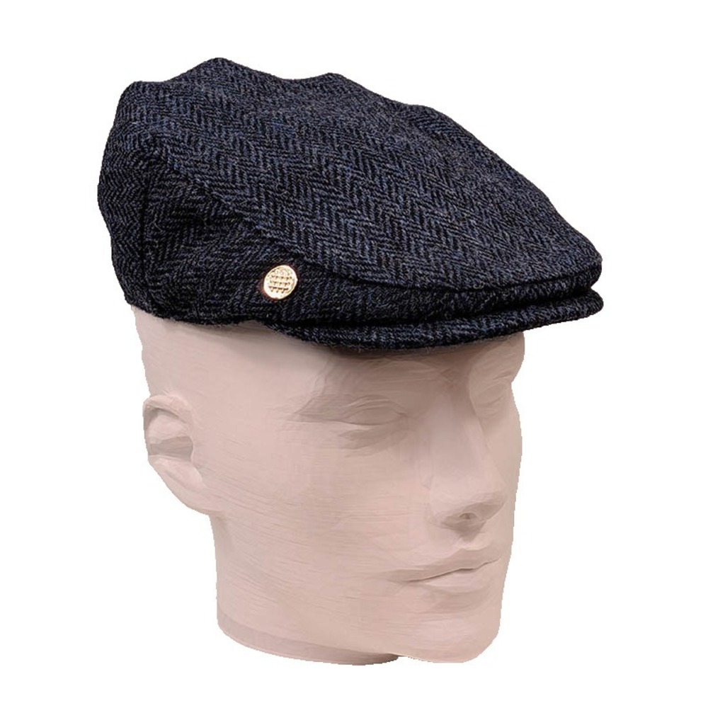Heddle & Reed Harris Tweed Flat Cap Mens Blue Herringbone Newsboy Peaky Blinders